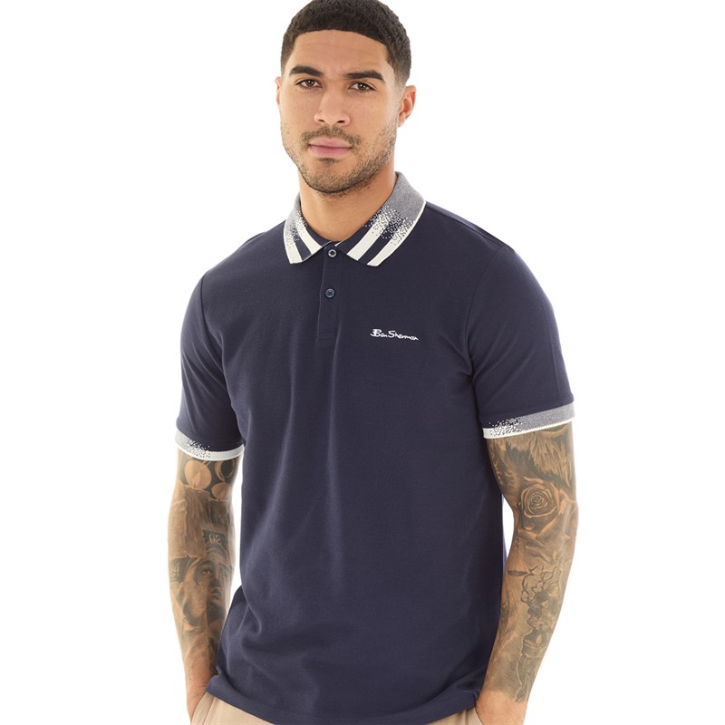 Ben Sherman Mens Collar Interest Polo Marine