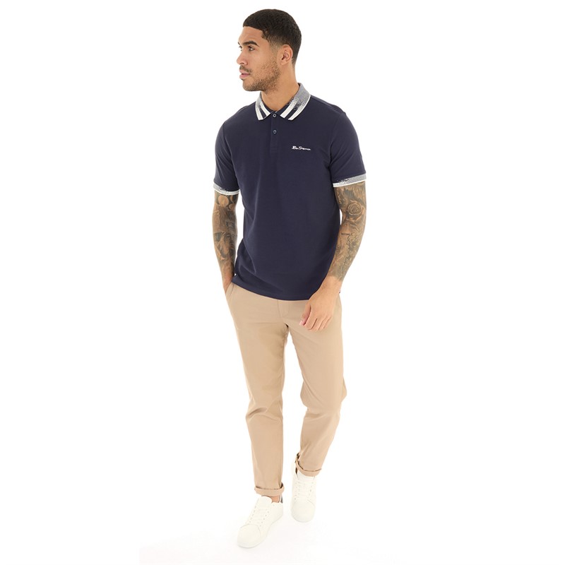 Ben Sherman Mens Collar Interest Polo Marine