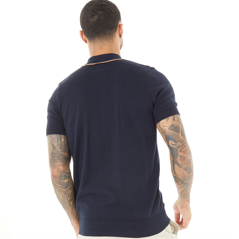 Ben Sherman Mens Short Sleeve Texture Polo Dark Navy