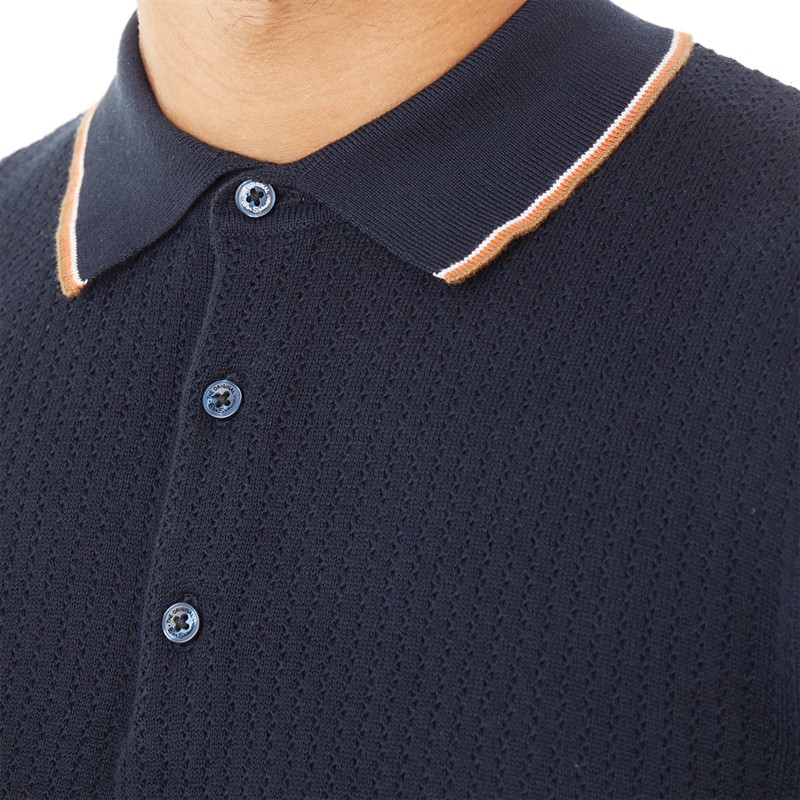 Ben Sherman Mens Short Sleeve Texture Polo Dark Navy