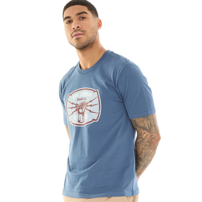 Ben Sherman Mens Broadcasting Power T-Shirt Blue Denim