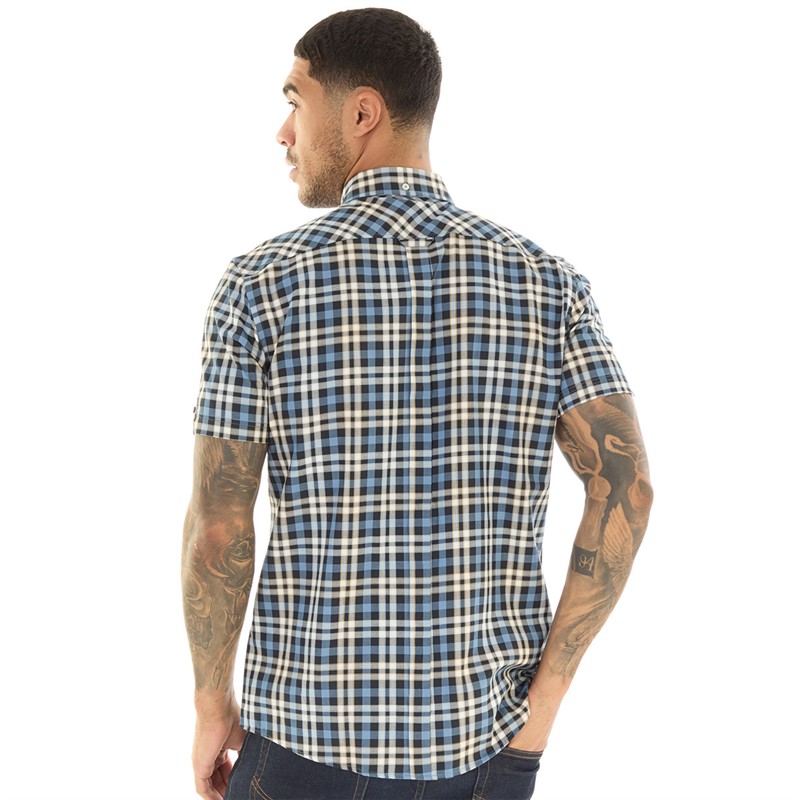 Ben Sherman Mens Gingham Overcheck Short Sleeve Shirt Midnight