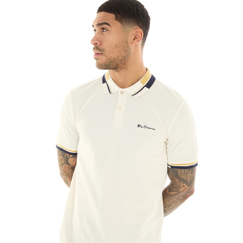 Ben Sherman Mens Stripe Intarsia Polo Snow White