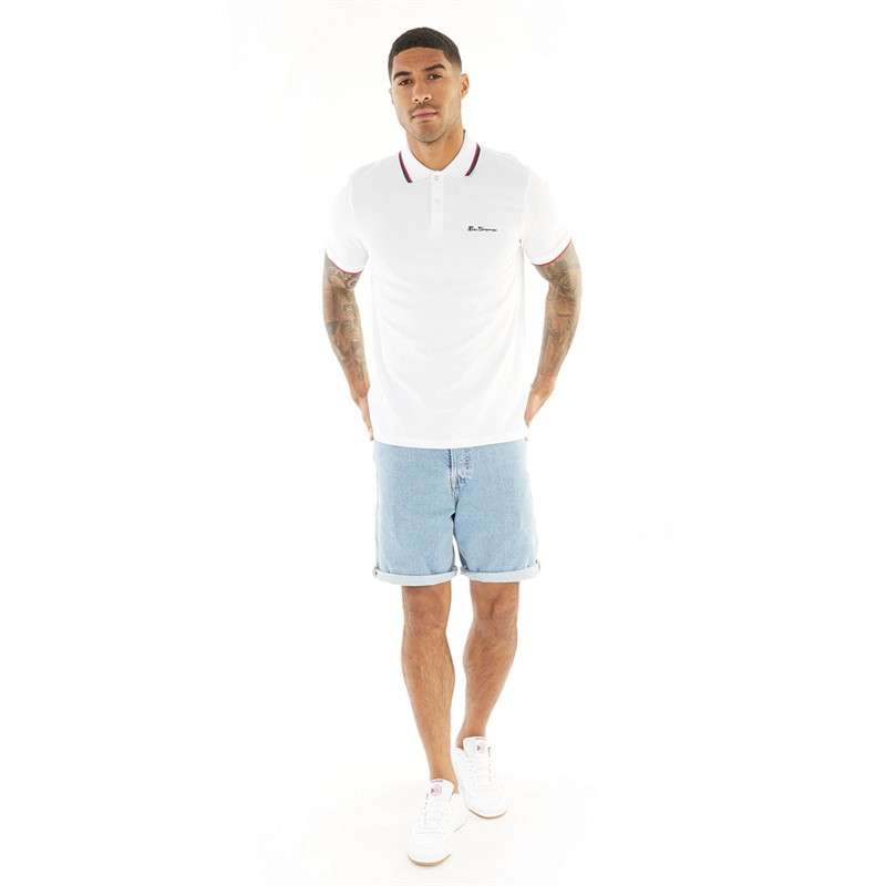 Ben Sherman Mens Twin Tipped Polo White