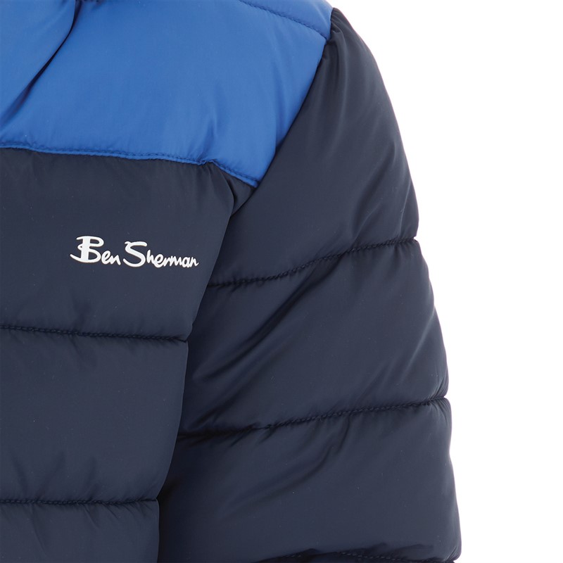 Ben Sherman Boys Colour Block Puffer Coat Deja Vu Blue