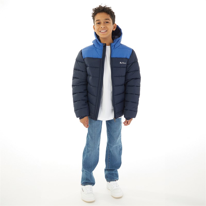 Ben Sherman Boys Colour Block Puffer Coat Deja Vu Blue