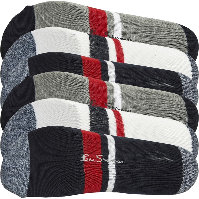 Ben Sherman Mens Jet Pilot Six Pack Trainer Socks Navy/White/Grey/Navy/White/Grey