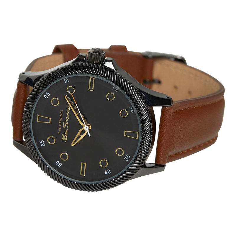 Ben Sherman Mens Strap Watch With Black Dial Brown