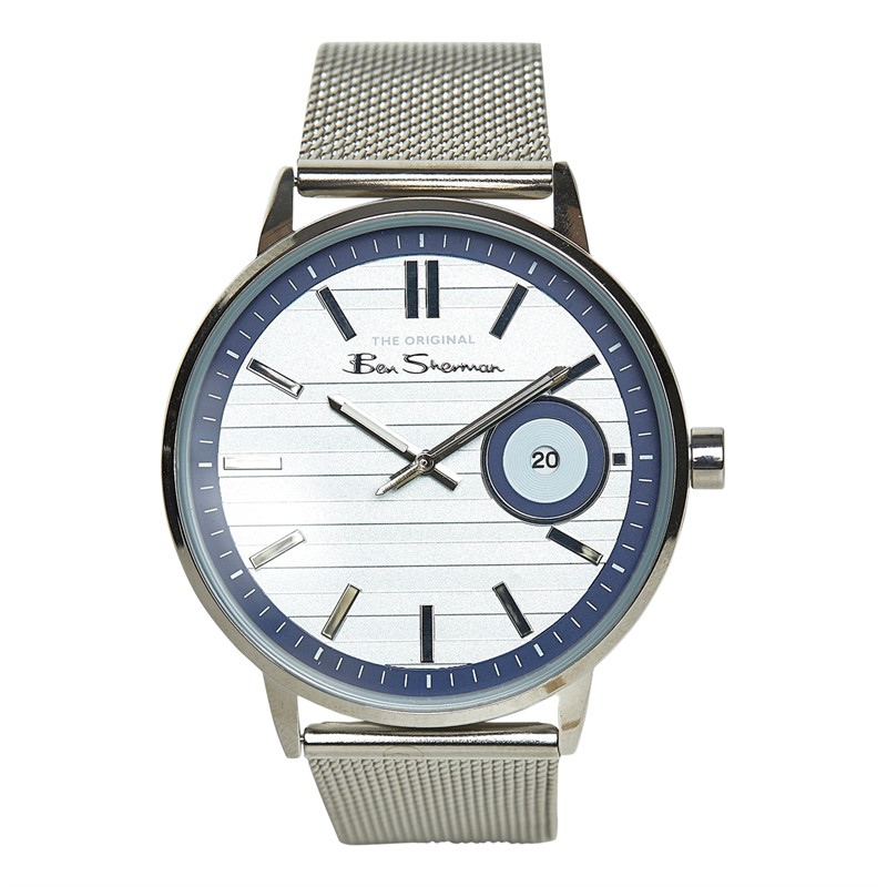 Ben Sherman Mens Mesh Strap Watch With Stripe Dial Silver