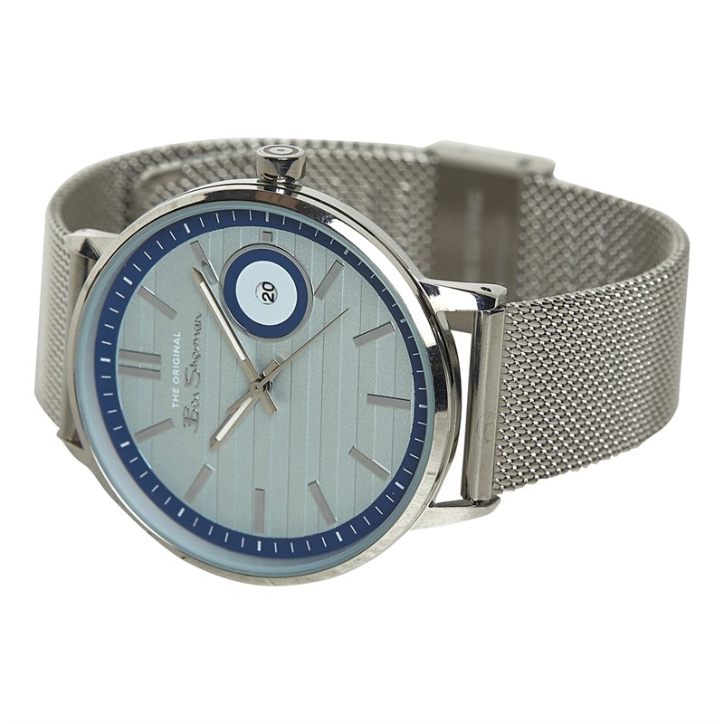 Ben Sherman Mens Mesh Strap Watch With Stripe Dial Silver