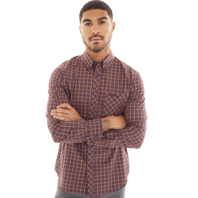 Ben Sherman Mens Long Sleeve House Check Shirt Aubergine