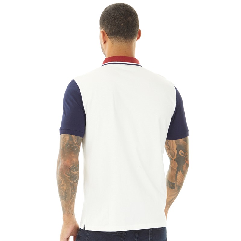 Ben Sherman Mens Zip Neck Polo Contrast Sleeve Polo Snow White