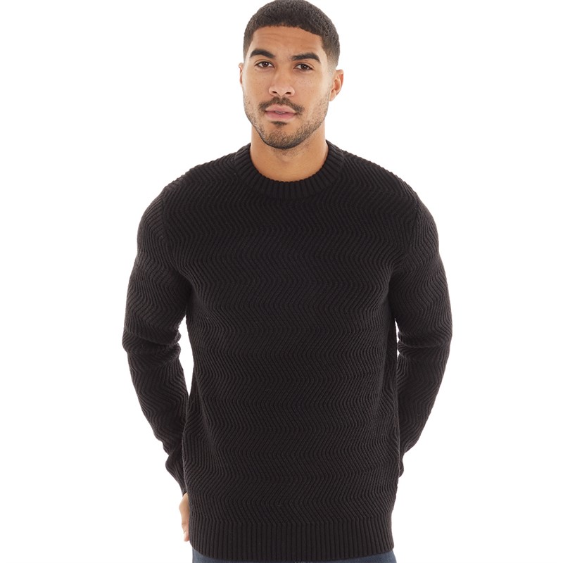 Ben Sherman Mens Wave Stitch Crew Neck Jumper Black