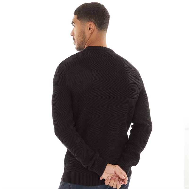 Ben Sherman Mens Wave Stitch Crew Neck Jumper Black