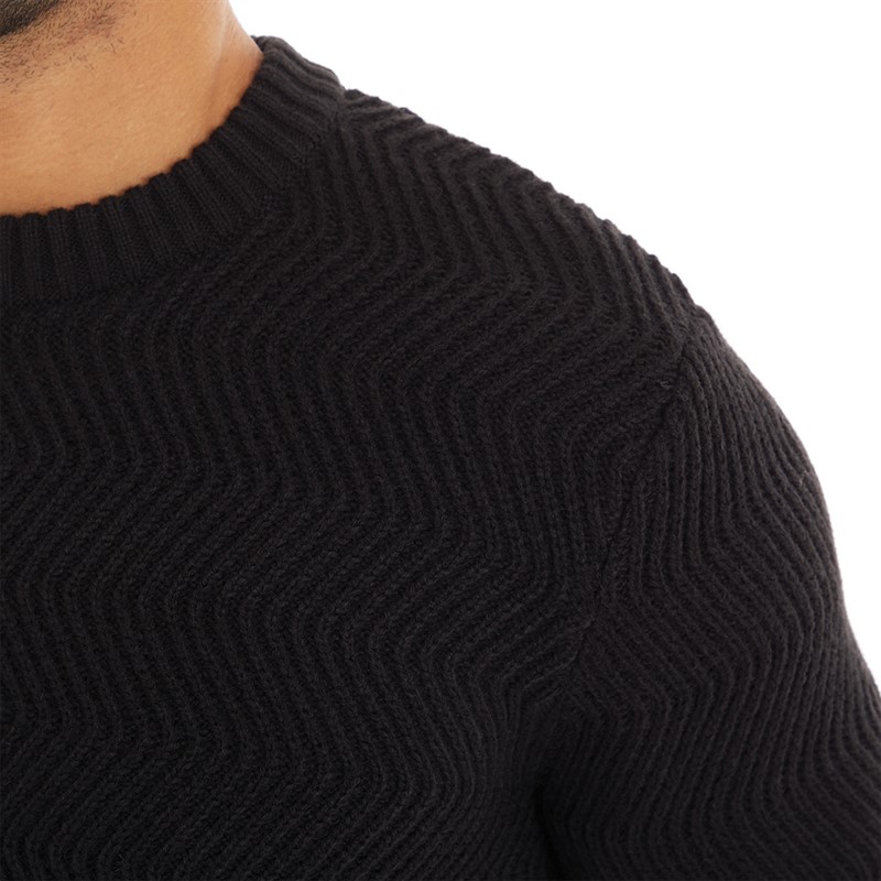 Ben Sherman Mens Wave Stitch Crew Neck Jumper Black