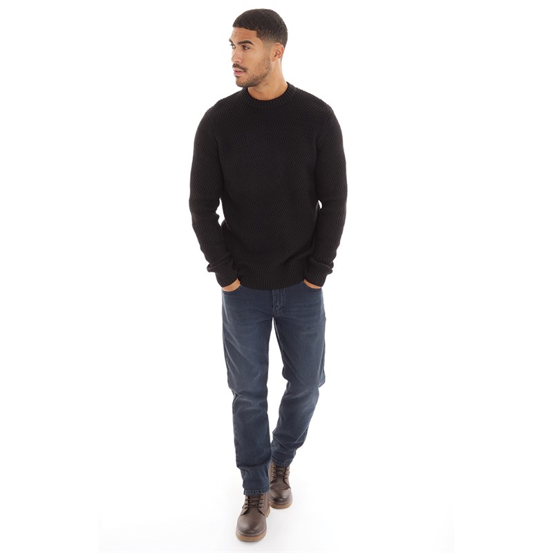 Ben Sherman Mens Wave Stitch Crew Neck Jumper Black