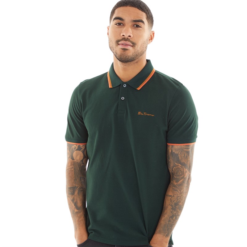 Ben Sherman Mens Twin Tipped Polo Dark Green