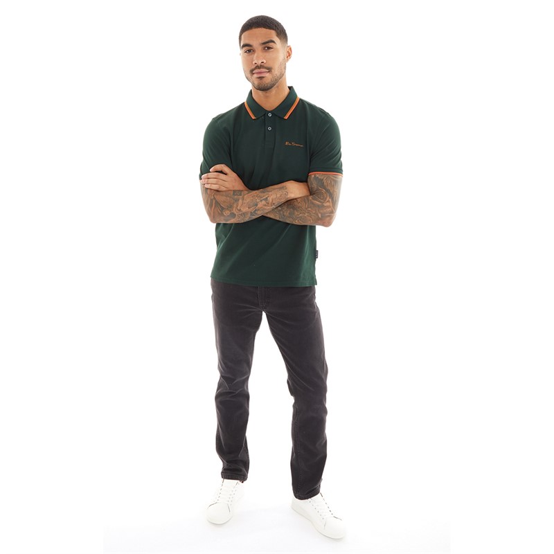 Ben Sherman Mens Twin Tipped Polo Dark Green