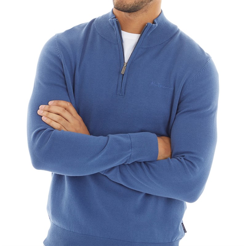 Ben Sherman Mens 1/4 Zip Funnel Neck Jumper Riviera Blue