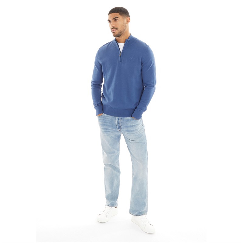 Ben Sherman Mens 1/4 Zip Funnel Neck Jumper Riviera Blue