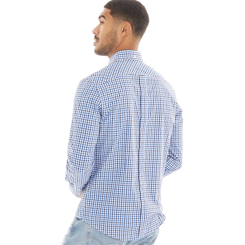 Ben Sherman Mens Long Sleeve Three Colour Gingham Shirt Blue