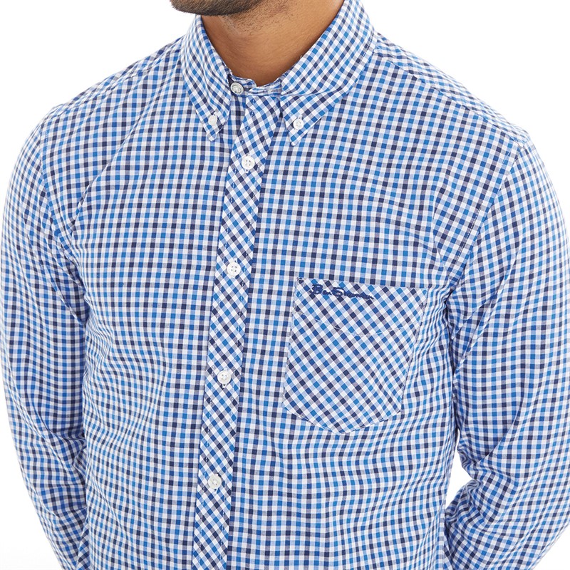 Ben Sherman Mens Long Sleeve Three Colour Gingham Shirt Blue