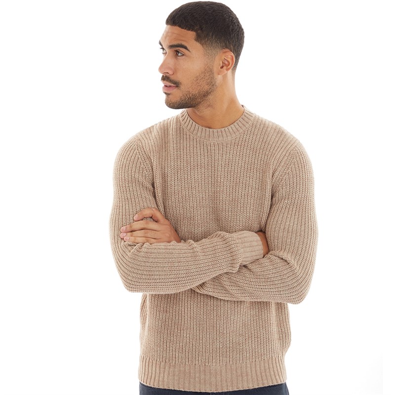 Ben Sherman Mens Twisted Yarn Crew Neck Jumper Oatmeal