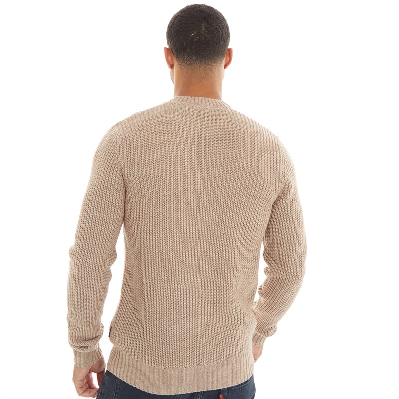 Ben Sherman Mens Twisted Yarn Crew Neck Jumper Oatmeal