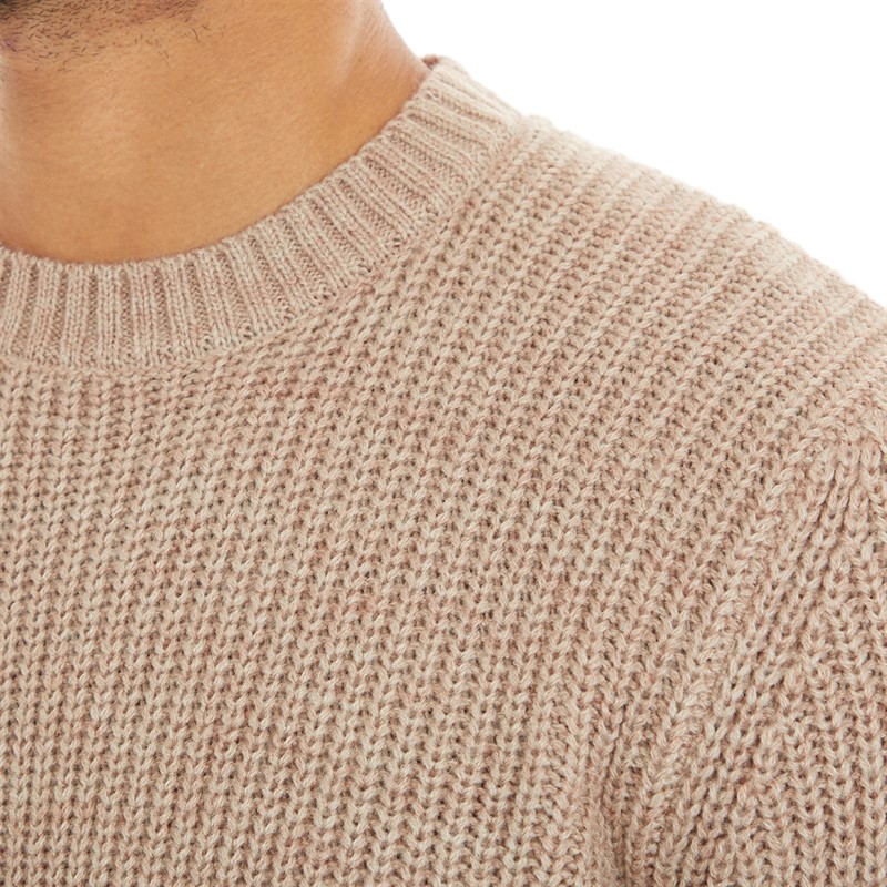 Ben Sherman Mens Twisted Yarn Crew Neck Jumper Oatmeal