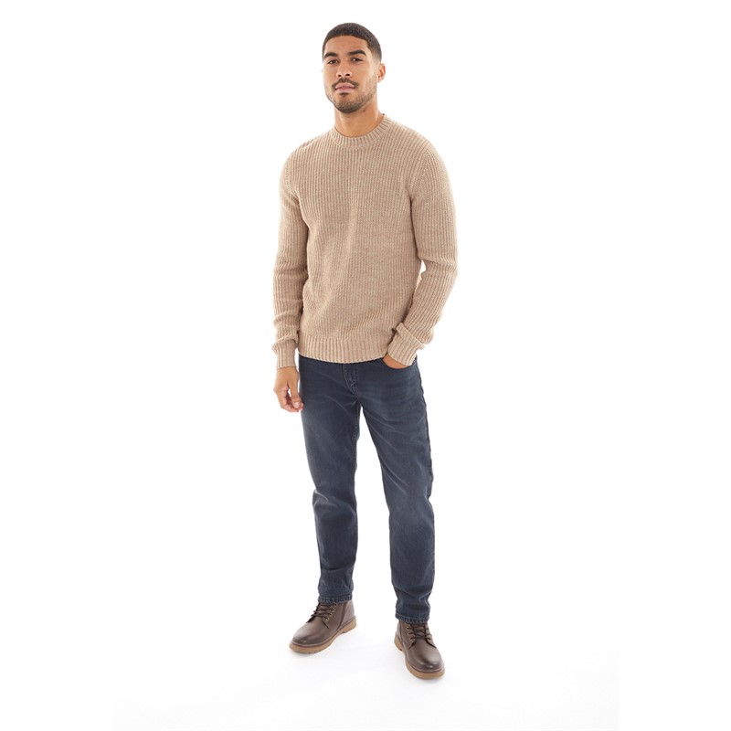 Ben Sherman Mens Twisted Yarn Crew Neck Jumper Oatmeal