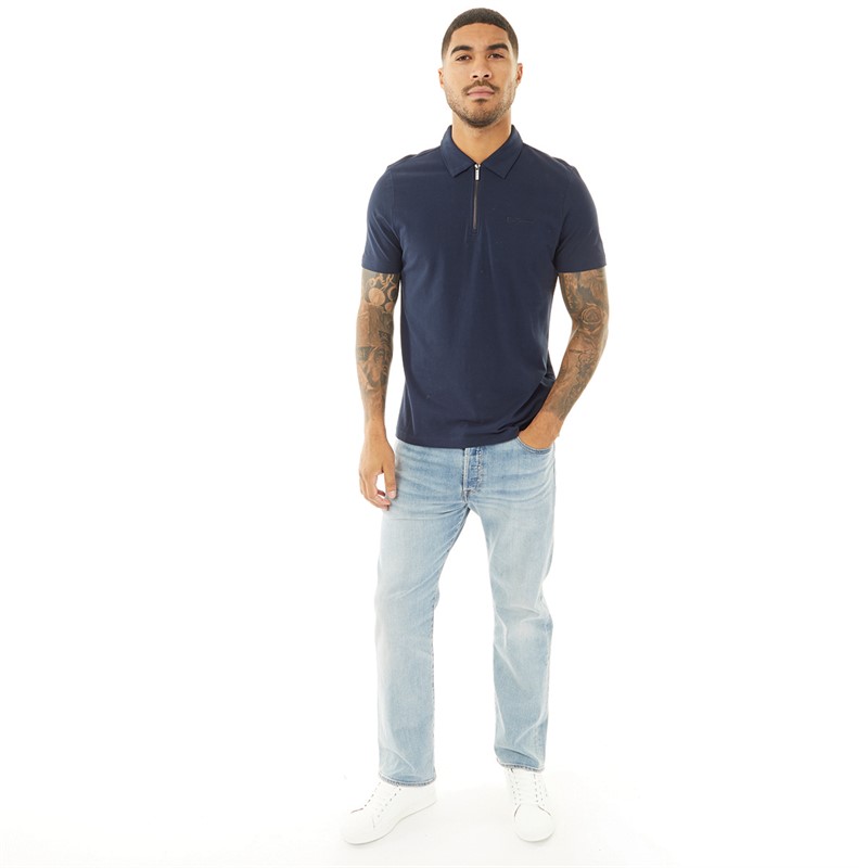 Ben Sherman Mens Pique Zip Polo Dark Navy