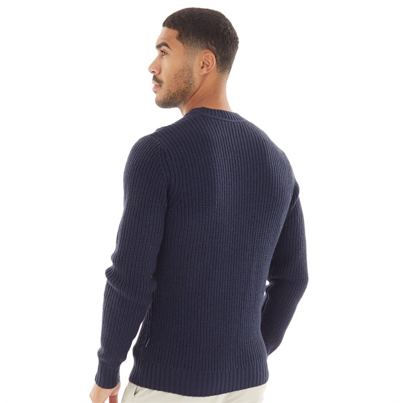 Ben Sherman Mens Twisted Yarn Crew Neck Jumper Dark Navy