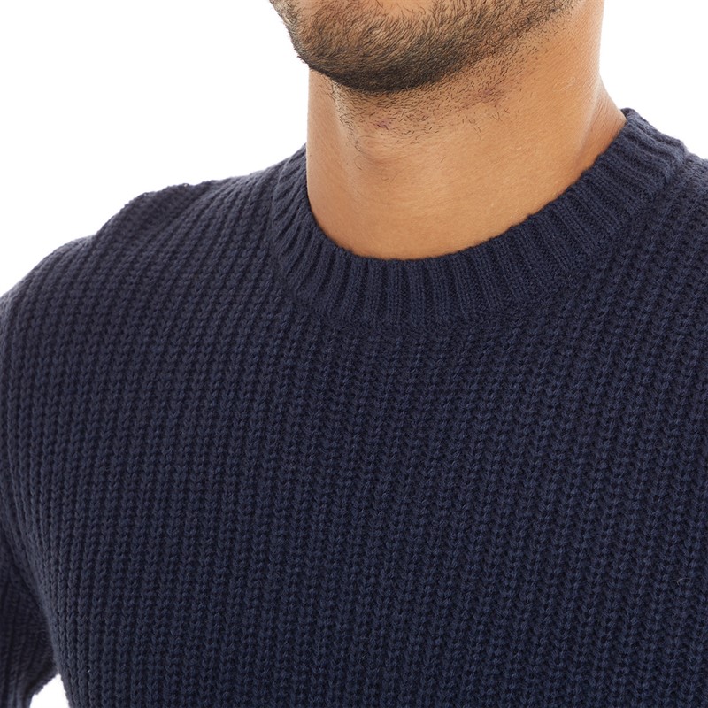 Ben Sherman Mens Twisted Yarn Crew Neck Jumper Dark Navy