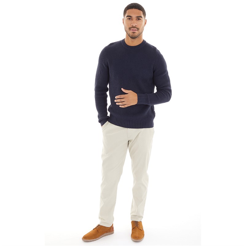 Ben Sherman Mens Twisted Yarn Crew Neck Jumper Dark Navy