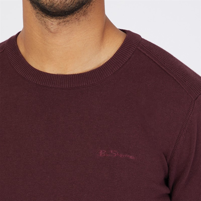 Ben Sherman Mens Crew Neck Jumper Aubergine