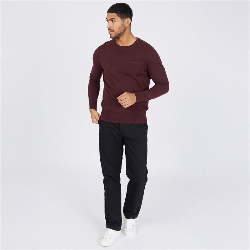 Ben Sherman Mens Crew Neck Jumper Aubergine