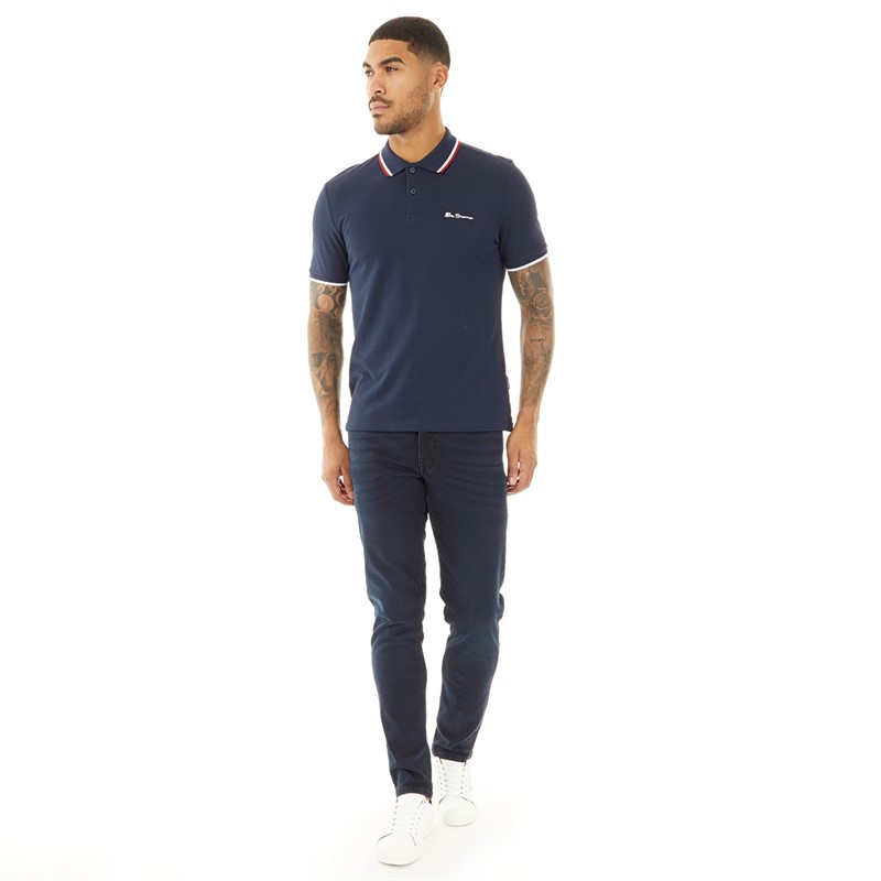 Ben Sherman Mens Twin Tipped Polo Dark Navy