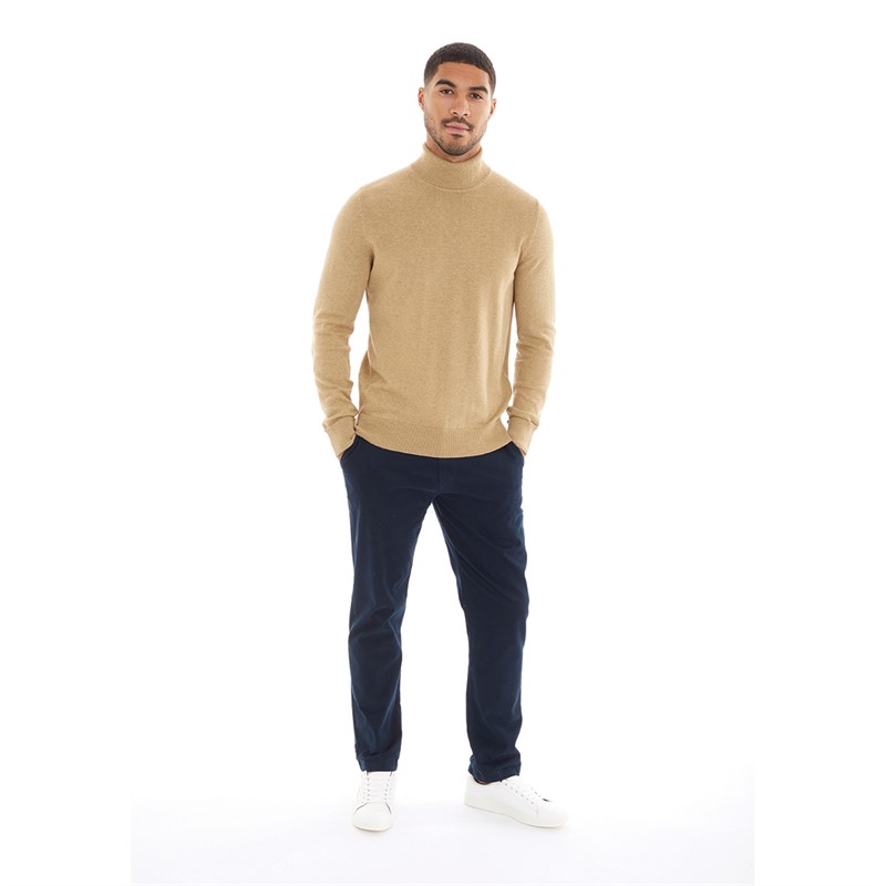 Ben Sherman Mens Cotton Roll Neck Jumper Stone