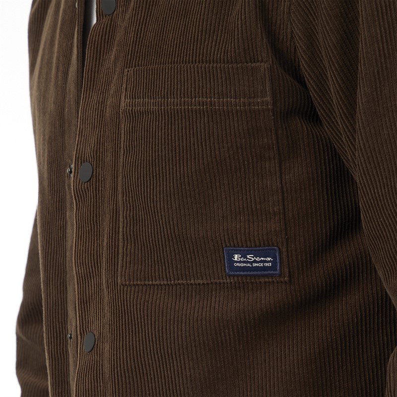 Ben Sherman Mens Cord Trucker Overshirt Brown