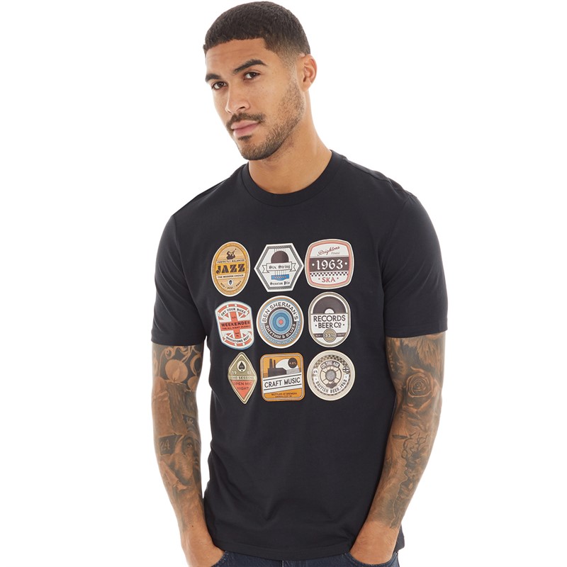 Ben Sherman Mens Beer Mat T-Shirt Black