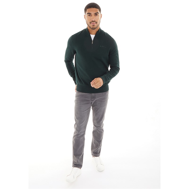 Ben Sherman Mens 1/4 Zip Funnel Neck Jumper Dark Green