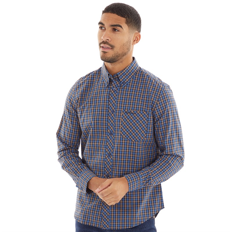 Ben Sherman Mens Long Sleeve House Check Shirt Bright Blue