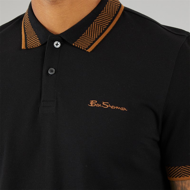 Ben Sherman Mens Mono Collar Interest Polo Shirt Black