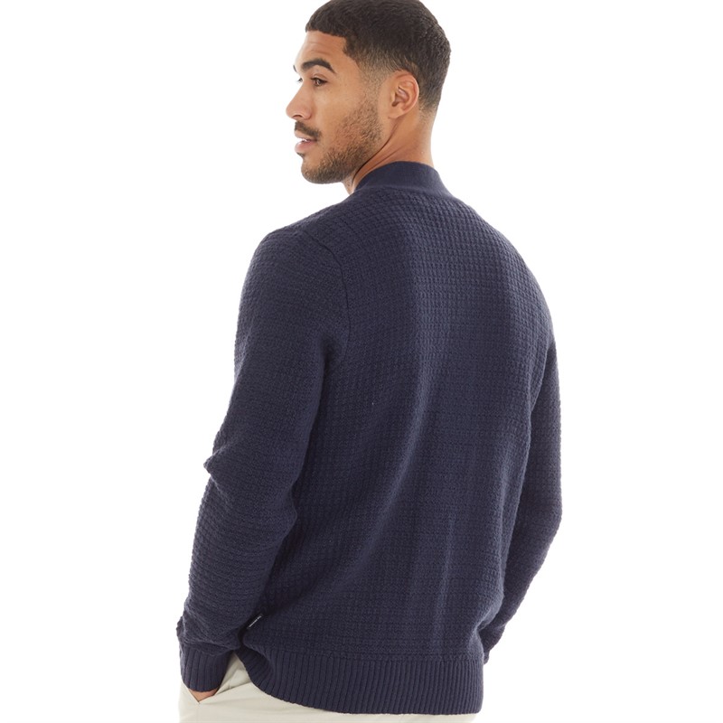 Ben Sherman Mens Bicolour Textured Cardigan Dark Navy