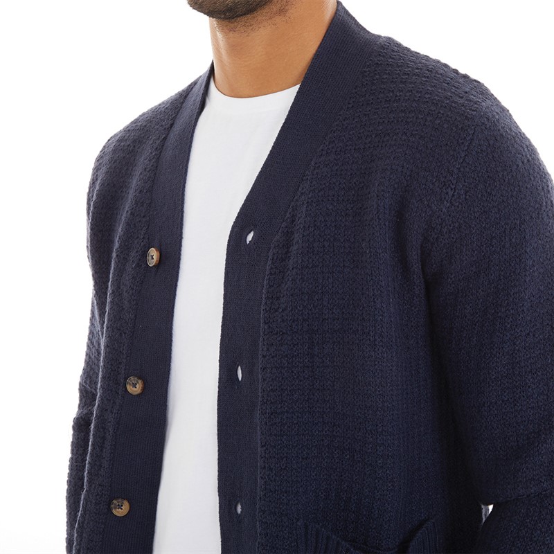 Ben Sherman Mens Bicolour Textured Cardigan Dark Navy