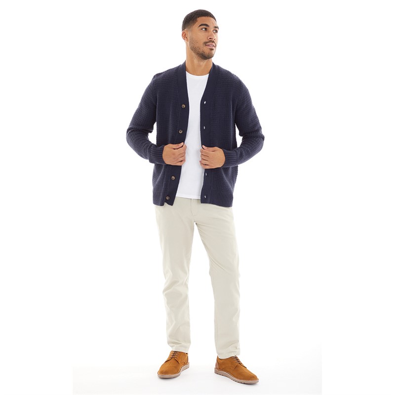 Ben Sherman Mens Bicolour Textured Cardigan Dark Navy