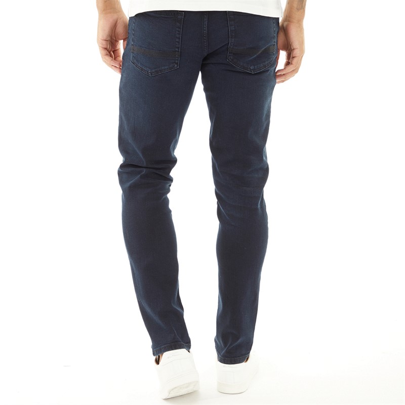 Ben Sherman Mens Straight Fit Jeans Dark Blue Stonewash