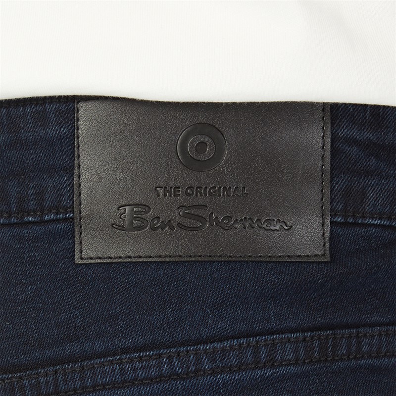 Ben Sherman Mens Straight Fit Jeans Dark Blue Stonewash