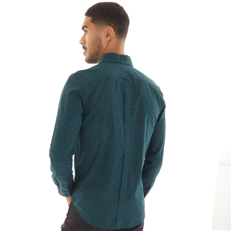 Ben Sherman Mens Long Sleeve Gingham Dark Green