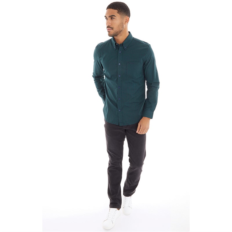 Ben Sherman Mens Long Sleeve Gingham Dark Green